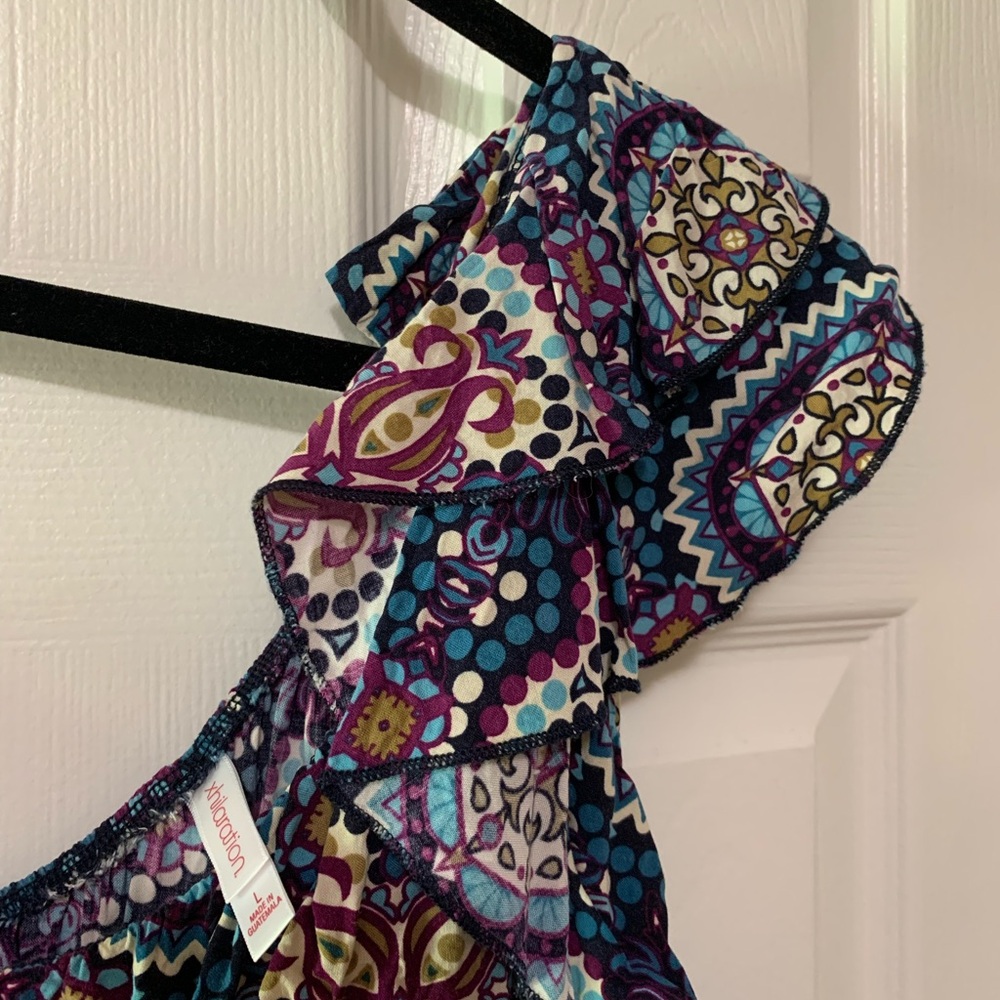 Patterned Ruffled One-Shoulder Mini Dress - Picture 2 of 5